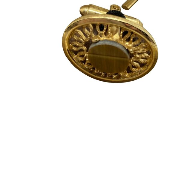 Cufflinks And Tie Tack Set Vintage Dante Men's Gold Tone Tiger’s Eye Bullet Back - Picture 2 of 16